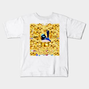 Blue Fairy Wren in a Bed of Treasure Kids T-Shirt